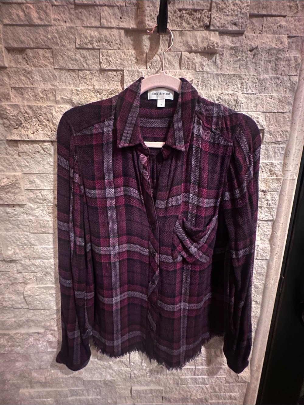 cloth & stone Dark Plum Plaid Button-Up Shirt